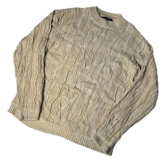 Vtg Zen Mens XL 90s Knit Style Textured Sweater Pullover Tan